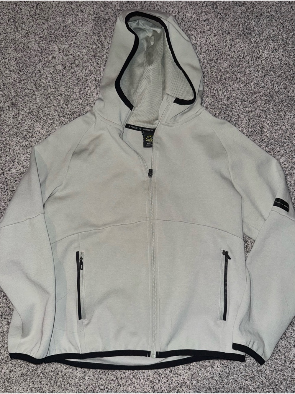 Athletic Works Light Gray Hooded Zip Performance Jacket with Black Trim Size XL